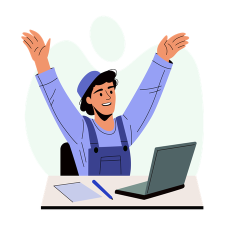 Happy employee completes project on time  Illustration