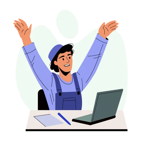 Happy employee completes project on time  Illustration