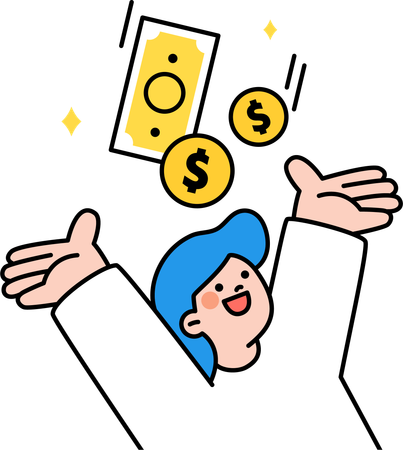 Happy employee gets financial incentive  Illustration