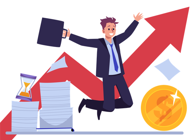 Happy employee jumping after getting promotion  Illustration