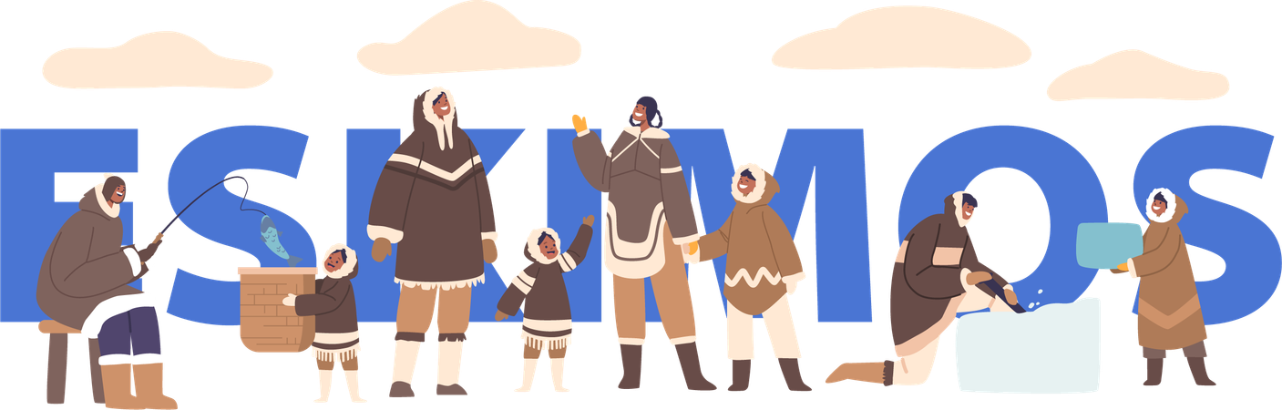 Happy Eskimo Family  Illustration