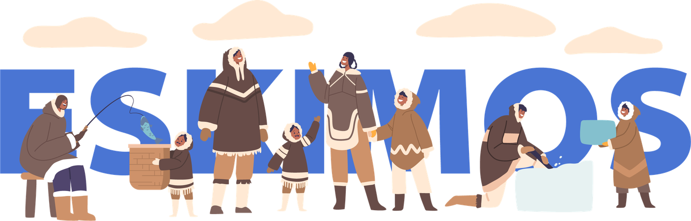 Happy Eskimo Family  イラスト