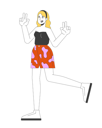 Happy european woman showing peace gestures  Illustration