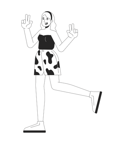 Happy european woman showing peace gestures  Illustration