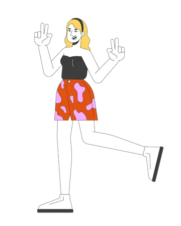 Happy european woman showing peace gestures  Illustration