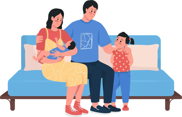 Happy Family Semi Flat Color Vector Characters Posings Figures Full Body People On White Relationships Isolated Modern Cartoon Style Illustration For Graphic Design And Animation Illustration