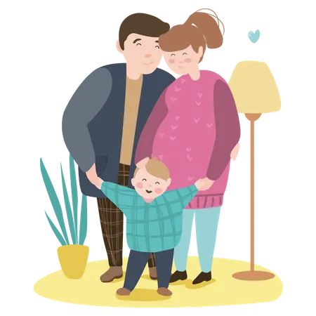 Happy Family Together Concept Background Smiling Father Mother And Son Standing And Hugging At Cozy Home Good Relationships Parenting And Childhood Vector Illustration In Flat Cartoon Design Illustration