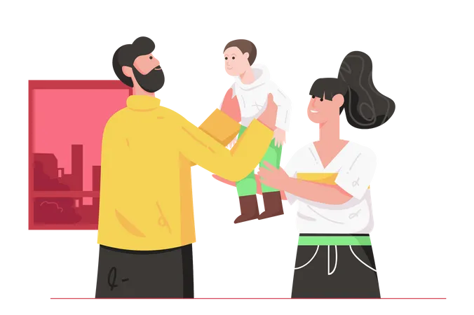 Healthy Family And Relationship Modern Flat Concept Happy Dad And Mom Holding Little Son Mother And Father Hugging Their Toddler Boy Vector Illustration With People Scene For Web Banner Design Illustration
