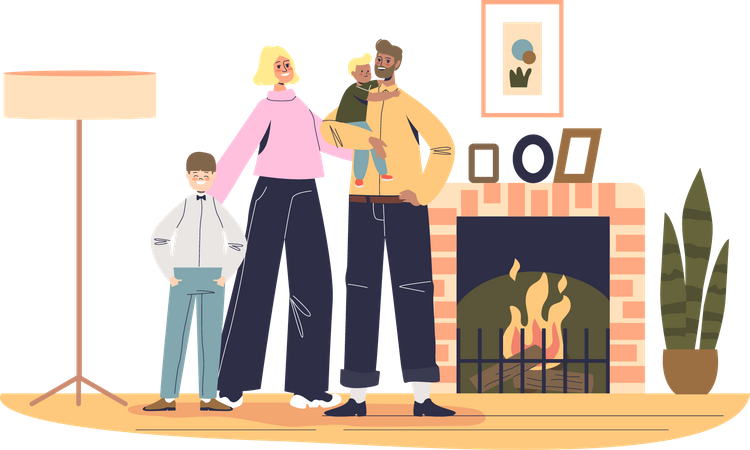 Happy family at home Illustration