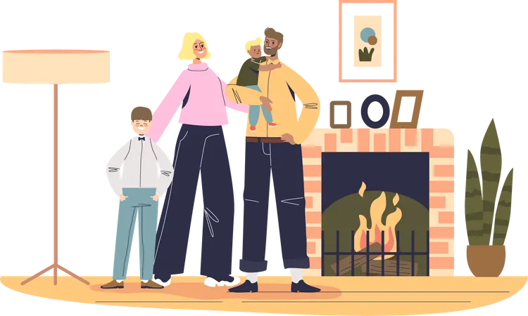 Happy family at home Illustration