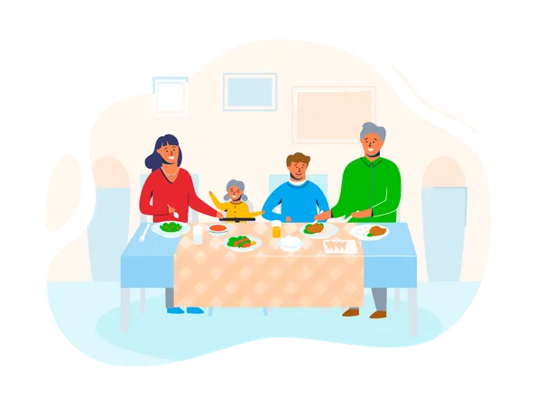 Happy family at home  Illustration