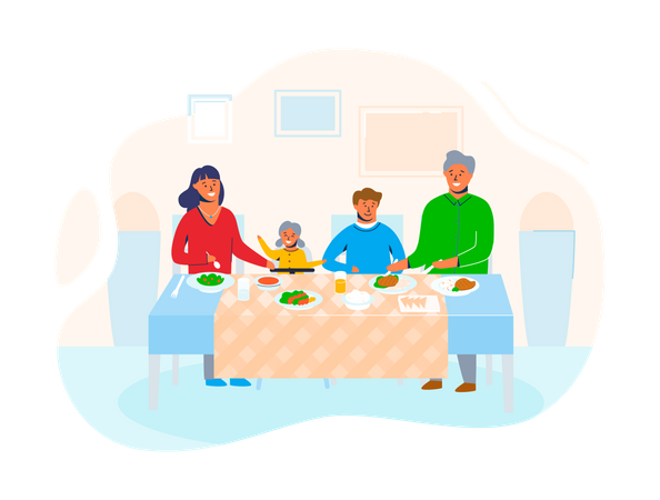 Happy family at home  Illustration