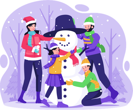 Happy Family building snowman  Illustration