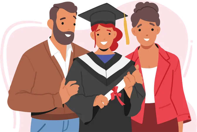 Happy Family Celebrate Daughter Graduation  Illustration