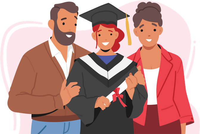 Happy Family Celebrate Daughter Graduation  Illustration