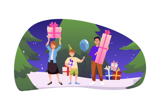 Happy family celebrate Merry Christmas  Illustration