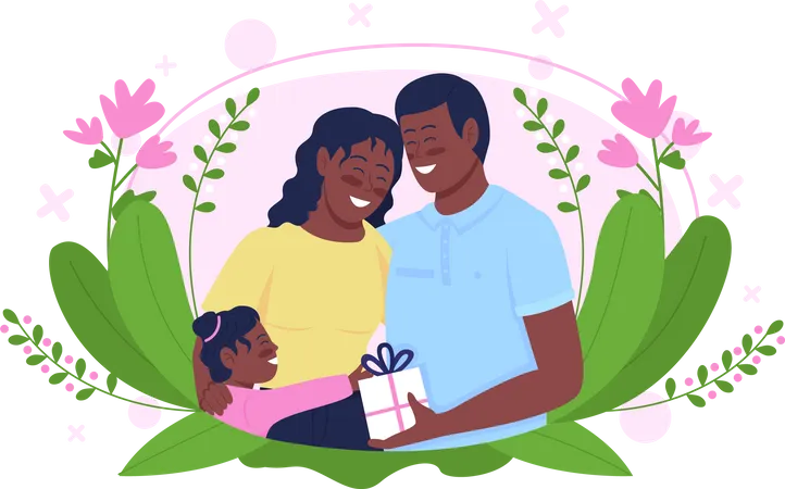 Happy African American Family Celebrate Mothers Day Flat Concept Vector Illustration Parents With Daughter 2 D Cartoon Characters For Web Design Motherhood Parenthood Creative Idea Illustration