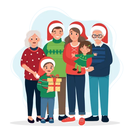 Happy family celebrating Christmas  Illustration