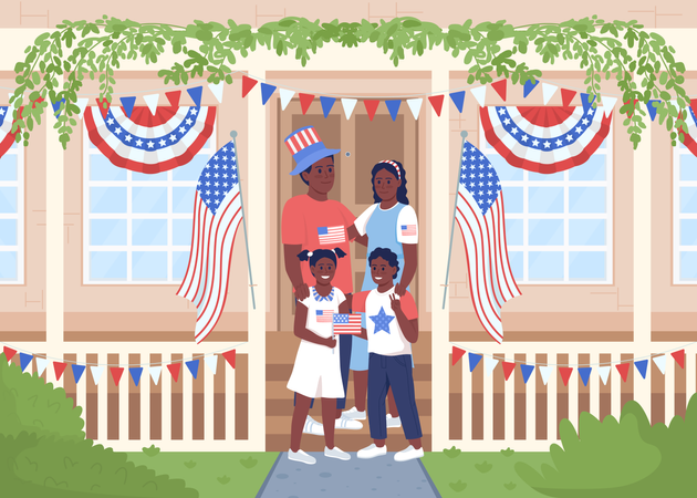 Happy family celebrating Independence day  Illustration