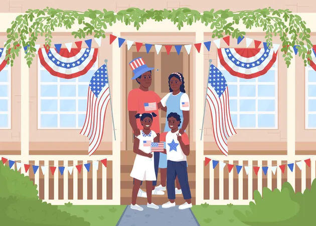 Happy family celebrating Independence day  Illustration