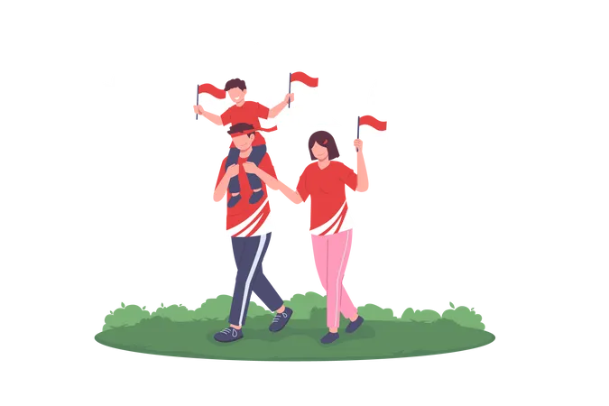 Happy Family Celebrating Indonesia Independence Day  Illustration