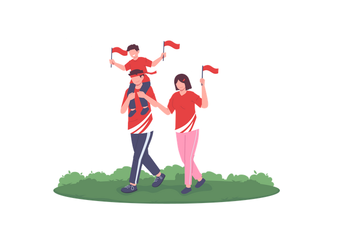 Happy Family Celebrating Indonesia Independence Day  Illustration
