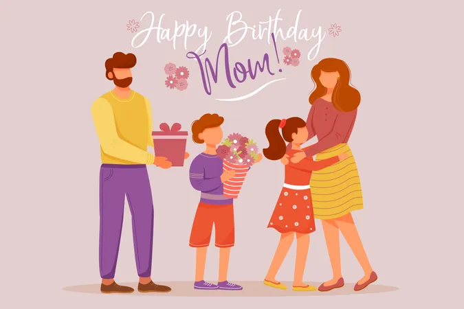Happy Family Celebrating Mom birthday Party Illustration