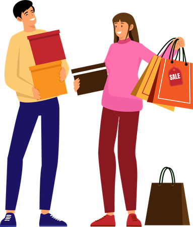 Happy family couple with shopping  Illustration