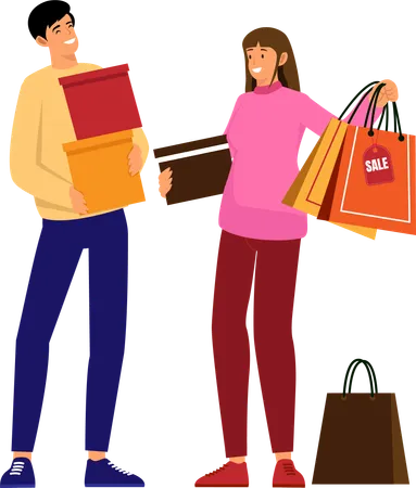 Happy family couple with shopping  Illustration