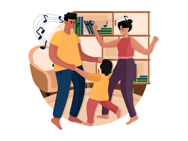 Happy family dancing together at home  Illustration