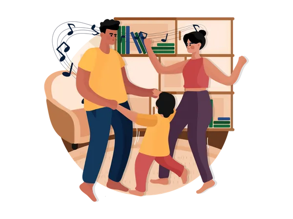 Happy family dancing together at home  Illustration