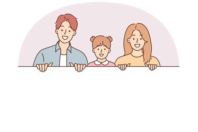 Happy family displays white banner  Illustration