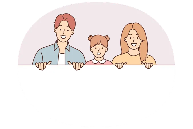 Happy family displays white banner  Illustration