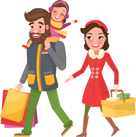 Happy family doing Christmas shopping  Illustration