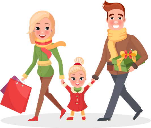 Happy Family doing Shopping  Illustration