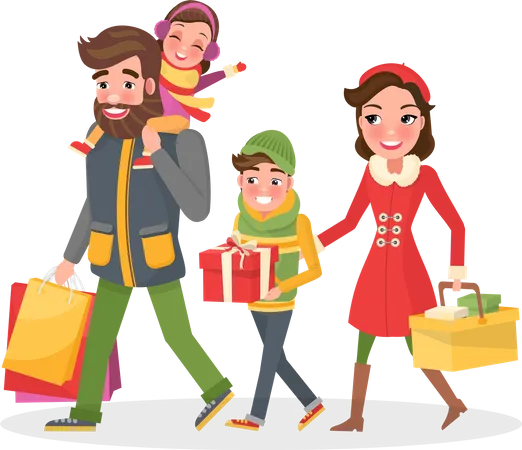 Happy Family doing Shopping  Illustration