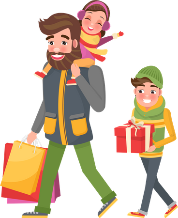 Happy Family doing Shopping  Illustration