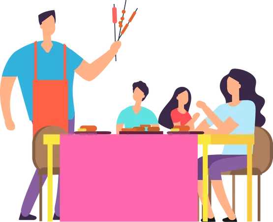 Happy Family enjoying BBQ dinner  Illustration