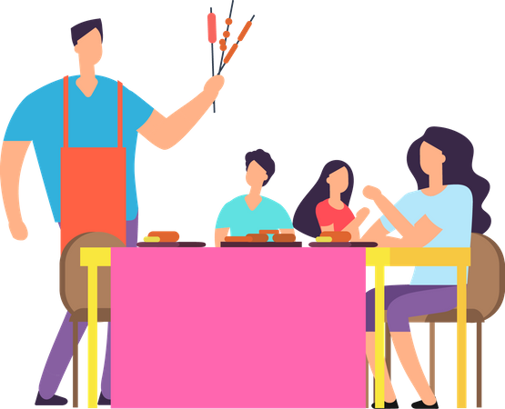 Happy Family enjoying BBQ dinner  Illustration