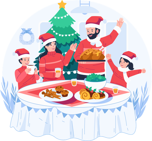Happy Family Enjoying Christmas Dinner Together at Home  Illustration