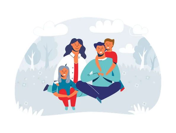 Happy Family enjoying Picnic  Illustration