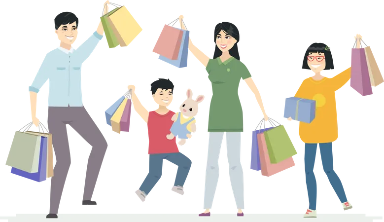 Happy family enjoys shopping  Illustration