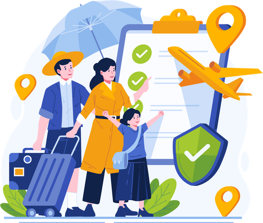 Happy Family Gets Travel Insurance Coverage  Illustration