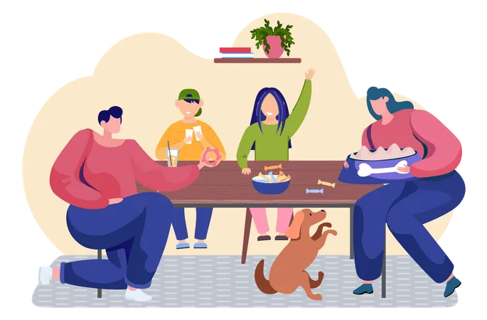 Happy family having dinner at home Illustration