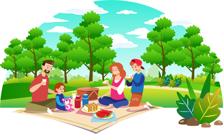 Happy family having picnic  Illustration