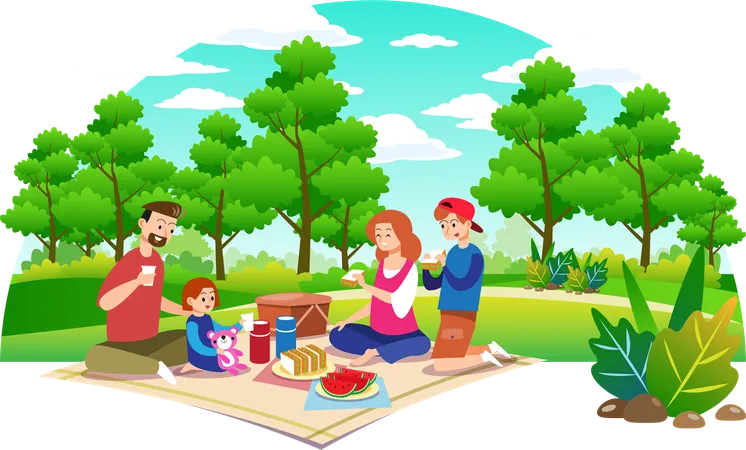 Happy family having picnic  Illustration