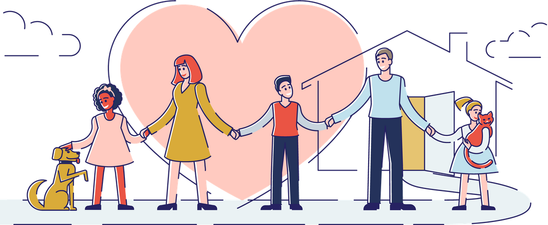 Happy family holding hand in hand Illustration