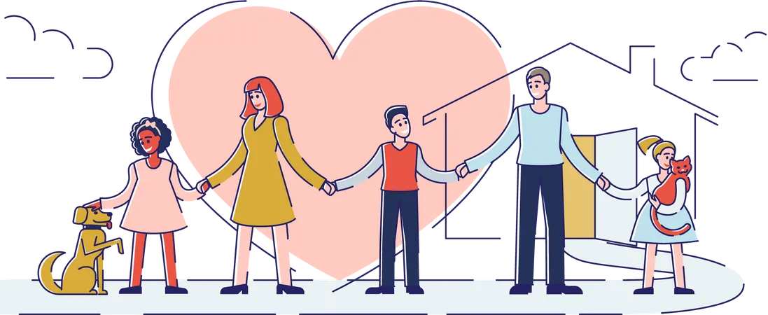 Happy family holding hand in hand Illustration