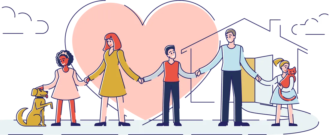 Happy family holding hand in hand  Illustration