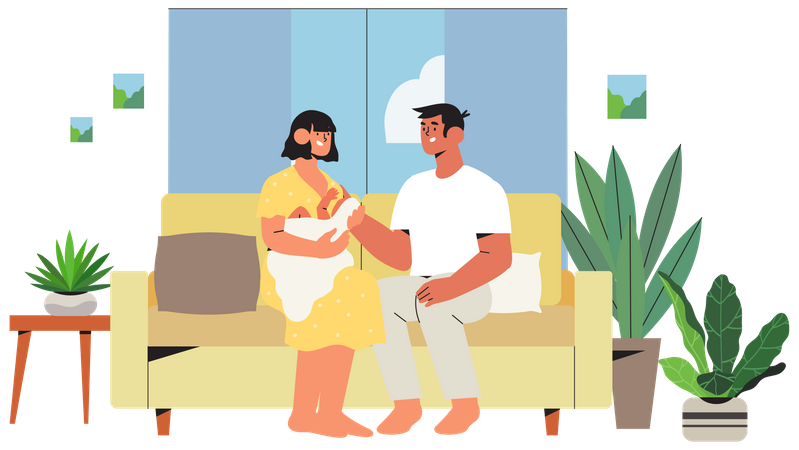 Happy family holding newly born child  Illustration